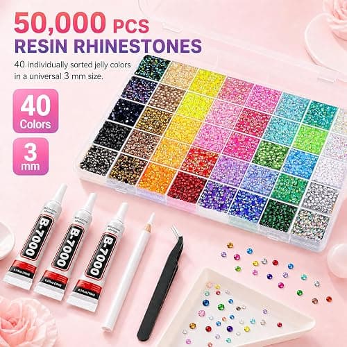 ZGZZGZ 60000 Pcs Resin Jelly Rhinestones Flat Back, 3mm Multicolor Bedazzling Gems Kit with 3Pcs B7000 Glue, Bulk Colorful Rhinestones for Nail Art Tumblers Shoes Book Crafts DIY Decoration thumbnail 2
