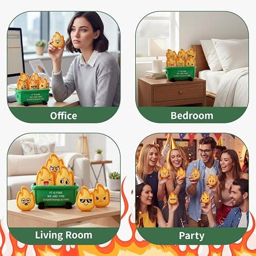 Dalycro Emotional Dumpster Plush – Funny Dumpster Desk Accessories with 6 Fire Plushies, Cute Stuffed Doll Gift for Women Coworkers Office Decor (Green) thumbnail 5