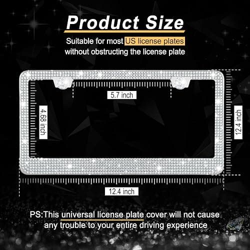 GaRhomxy Bling License Plate Frames for Women, 1 Pack Handcrafted Sparkly Rhinestone Car Accessories, Premium Stainless Steel Frame with 1000+ Faceted Glass Crystals & Free Glitter Caps (White) thumbnail 2
