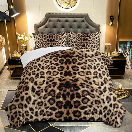 QOOMO 3Pcs Leopard Print Comforter Set Full,Cheetah Bedding Set for Teens Boys Girls,Brown Leopard Printed Comforter with 2 Pillowcases,Down Alternative,Soft and Lightweight - Image 1