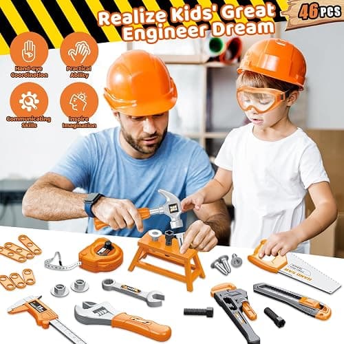 Kids Tool Set 46 PCS, Christmas Birthday Gifts for Kids Ages 3,4,5,6,7,8, Toddler Tool Set with Portable Tool Box & Electronic Toy Drill, Construction Toys Tools for Toddlers, Tool Kits for Boys Girls thumbnail 3