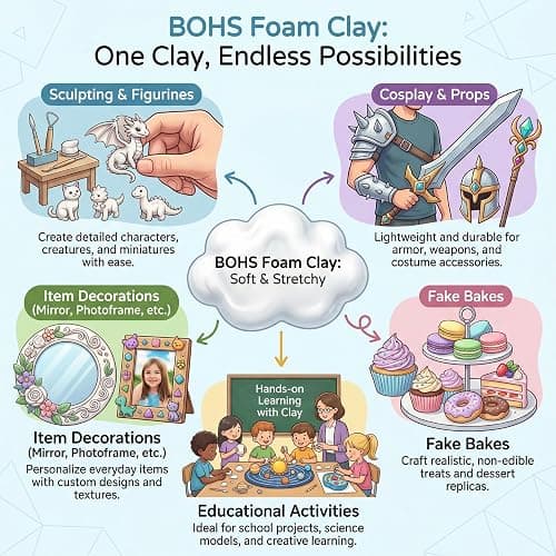 BOHS Foam Clay Pro - 3 lbs Bucket, Air Dry, No Cracks, No Stains - Modeling Clay for Adult Arts & Crafts Projects, Cosplay Items, Figurines - Age 3 Years & up thumbnail 4