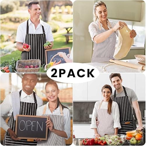 BeLuyi 2 Pack Adjustable Bib Apron with 2 Pockets Chef Cooking Kitchen Restaurant Aprons for Women Men thumbnail 7
