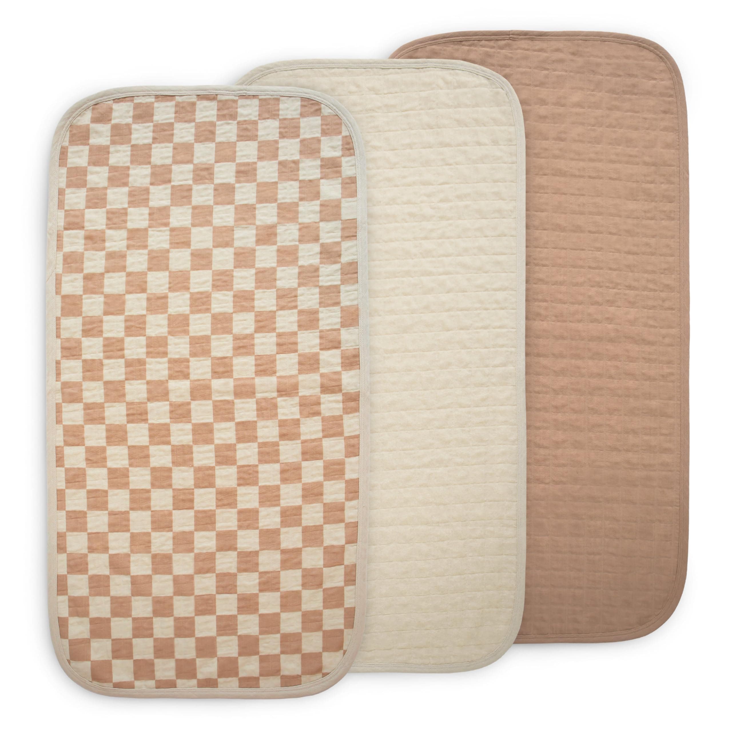 mushie Waterproof Changing Pad Liners | 100% Organic Cotton | Set of 3 (Check Combo) - Check Combo - Image 1