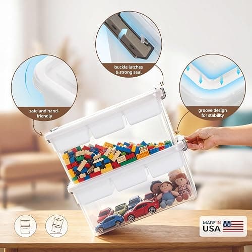 Citylife 17QT Clear Craft Organizers and Storage Box with Removable Tray | Stackable Art Supply Organizer Storage Bins with Lids for Beads, Markers, Sewing, Tools, Playdoh, Coloring Books, Made in USA thumbnail 5