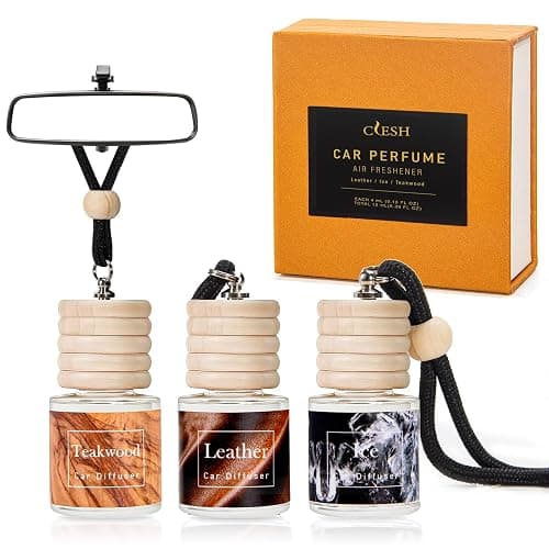 Hanging Car Air Freshener, Teakwood, Leather, Ice, 3 Pack, Essential Oil Car Diffuser, Long Lasting Air Fresheners for Men - Image 1