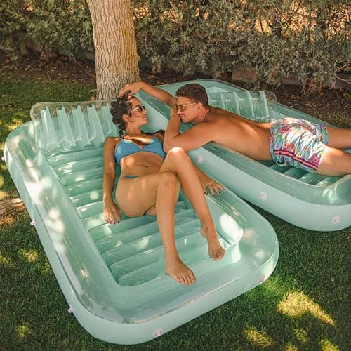 Float Joy Tanning Pool Floaties for Adults Tanning Bed Inflatable Sun Lounger Pool Float Matelas Gonflable Piscine Flotteur Blow Up Pool with Cup Holder Chaise Longue - Image 1