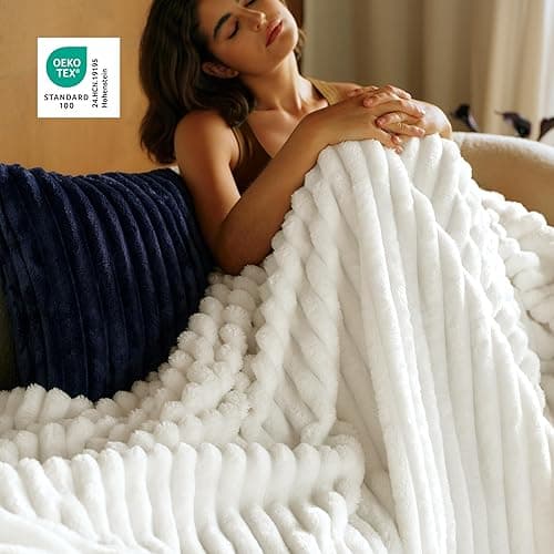 Bedsure GentleSoft White Throw Blanket for Couch - Cozy Fleece Throw Blanket for Women Girls, Cute Birthday Gifts for Women Men Teen, Room Home Boho Spring Valentines Decor, Off White, 50x60 Inches thumbnail 5