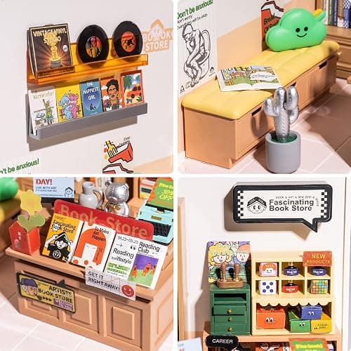 Rolife LED Building Blocks for Adults,1:24 Toy Building Sets,Model Building Kits for Kids Ages 8-12-15,DIY Miniature Dollhouse Kits for Adults,Hobbies for Women Men (3.Fascinating Book Store) thumbnail 4