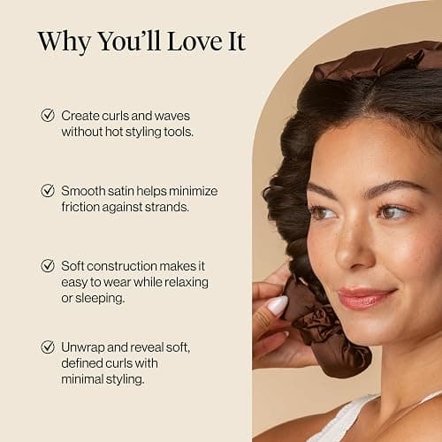 Kitsch Satin Heatless Curler Set, No Heat Damage Styling - Chocolate | Heatless Curls Overnight w/34 " Hair Waver & 2 Satin Scrunchies, Comfortable Hair Curlers to Sleep in for Frizz-Free Hair thumbnail 6