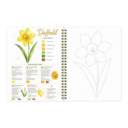 Drawmend Watercolor Paint Set & Workbook for Beginners, 50 Colors, 4 Brushes, 12 Step-by-Step Projects, 300 GSM Paper, 11 x 8.3 in Lay-Flat Book for Adults,Creative Art Gift (Flowers, with Palette) thumbnail 7