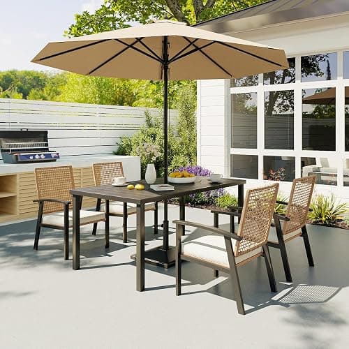 Aoxun 5-Piece Wicker Patio Table and Chairs Set for 4 with Umbrella Hole | Outdoor Dining Set with 6 Chairs and 1 Rectangular Metal Table, Patio Dining Sets with Soft Cushion for Backyard, Yellow thumbnail 7