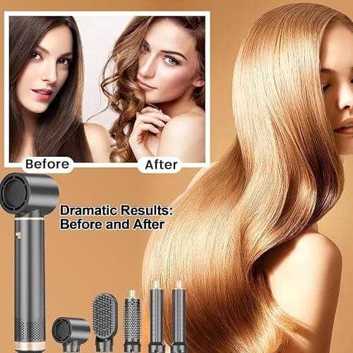 5 in 1 Hair Dryer Brush Hot Air Curling Negative Ion Air Styler，Multi Function Blow Dryer with Curling Wand, Straightening, and Volumizing Hot Air Brush for All Hair Types（Black） - Black thumbnail 6