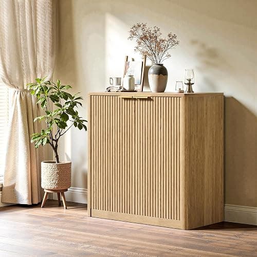 Evermagin 31.5" Oak Buffet Cabinet with Storage, Small Sideboard Cabinet, Boho Accent Credenza, Fluted Console Table with Doors for Dining Room, Kitchen, and Living Room - Image 1
