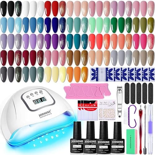 JODSONE Gel Nail Polish Kit with U V Light 32 Colors Gel Polish Nail + 4 Functional Adhesive Bottles Kit Soak Off Gel Nail Set Manicure Tools Gifts for Women - classic series