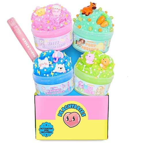 Peachybbies Slime Peachy’s Pets 4-Pack Mini-Bundle, BB Dino, Kitty Slumber Party, Pony Pasture, Raining Cats and Dogs, Includes Slime Activator, Sensory Toys for Kids, Made in USA - Image 1