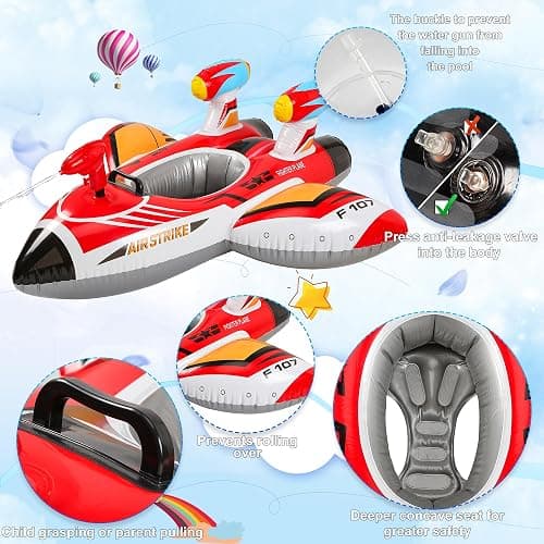 Pool Float Kids Inflatable Airplane Pool Floats Boat with Squirt Gun and Handle Toddler Pool Floaties Inflatable Ride-on Pool Toys Summer Outdoor Water Pool Games Beach Toys for Kids Ages 3-6 thumbnail 5
