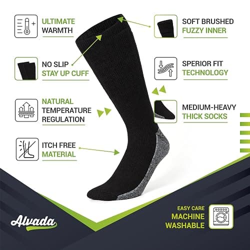 Alvada Merino Wool Hiking Socks Thermal Warm Crew Winter Boot Sock For Men & Women 3 Pairs thumbnail 2