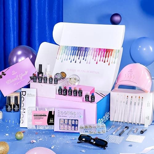 Beetles Gel Nail Polish Kit with U V Light - Gift Box Wild Gleam Collection 36 Colors Nail Polish Kit 75 Pcs for Women Girls Gel & Top Base Coat with Brushes & False Nails Tip Must Have Salon at Home thumbnail 7
