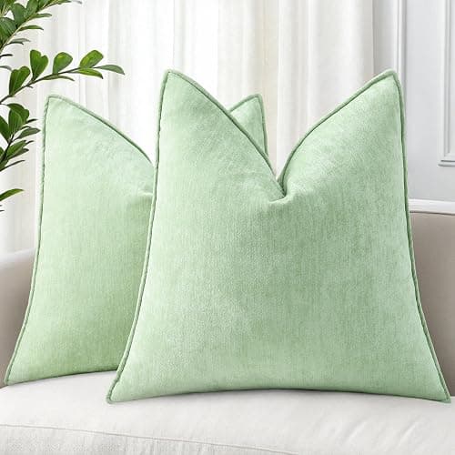 decorUhome Summer Couch Throw Pillow Covers 18x18 Set of 2, Decorative Soft Velvet Modern Cozy Chenille Pillow Cases with Elegant Design for Sofa Bed Living Room Home Decor, Sage Green - Image 1