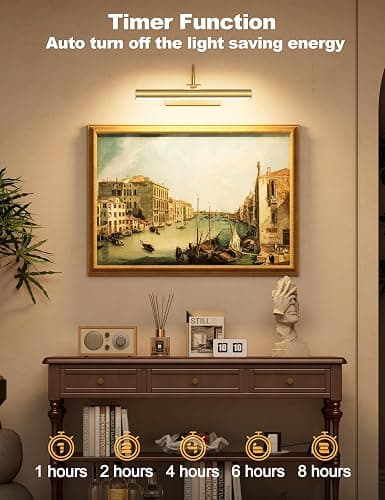 Bridika Picture Light for Wall with Remote, Rechargeable Battery Operated Picture Light, 3 Color Modes and Dimmable Classic Art Lights for Paintings, Gallery, Bedroom, Bathroom with Timer Gold 1 thumbnail 6