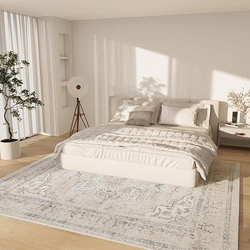 Washable Area Rugs for Living Room: 5x7 Area Rugs for Bedroom Stain Resistant Distressed Vintage Accent Rug Non Slip Low Pile Faux Wool Soft Boho Rugs for Kitchen Bedside Nursery Office Dining Room thumbnail 2