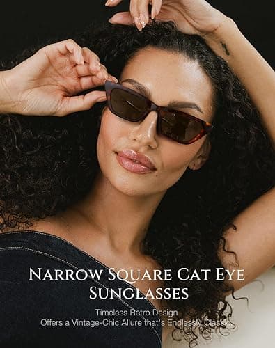 Fozono Narrow Square Cat Eye Sunglasses for Women | Retro Vintage-Chic UV400 Driving shades thumbnail 2