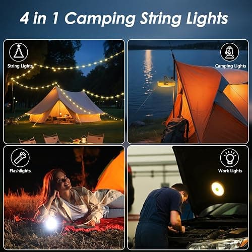 2Pack Camping String Lights, 4-in-1 Quick Storage Camp Light, 8Mode 32.8FT Hanging Tent Lights, Rechargeable Camp Lamp As Camping Essentials Gear, Waterproof LED Lantern for Hiking Travel Patio Party thumbnail 2