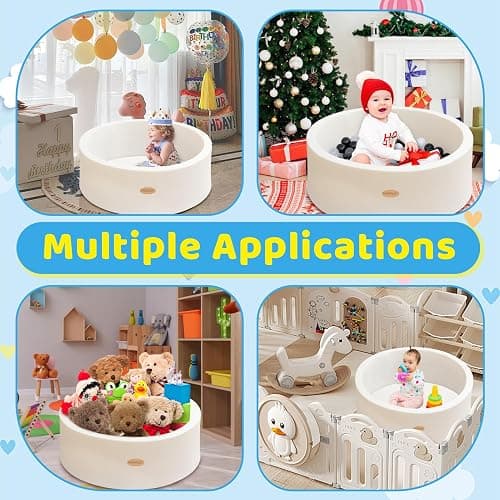 HARBOLLE Baby Ball Pit 35.4" Soft Round Memory Foam Ball Pits NOT Included Balls Indoor Outdoor Playpen for Babies Toddlers Kids Great Gift for Girls Boys, White thumbnail 7