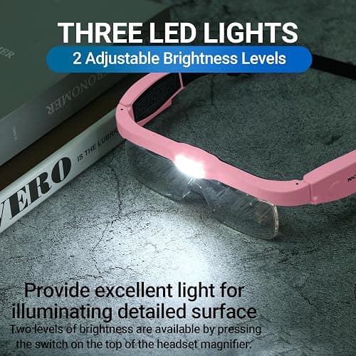YOCTOSUN Magnifying Glasses with Light, Rechargeable Magnifying Headset with 5 Detachable Lenses 0.75X-4.0X and 3 LED Lights, Hands Free Headband Magnifier for Close Work Hobby Crafts Jewelry thumbnail 5