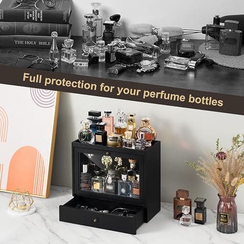 Emfogo Cologne Organizer for Men, Solid Wood Perfumes Organizer for Men Dresser, Large Capacity Dustproof Cologne Holder with Drawer Storage Perfume Stand Organizer, Ideal Gift for Loved ones thumbnail 8