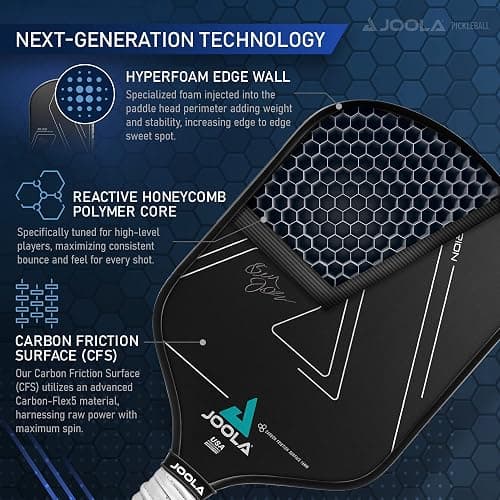 JOOLA Ben Johns Hyperion Pickleball Paddle - Select Raw Carbon Surface or Carbon Abrasion Surface for Increased Power and Spin - Elongated Grip Handle - Carbon Fiber Pickleball Paddle - USAP Approved thumbnail 4