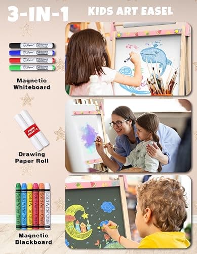 Joyooss Art Easel for Kids Easel for Toddlers,Adjustable Standing Wooden Easels Kids Whiteboard & Chalk Board Kids Dry Erase Board,Art Easel for Kids Easel for Toddlers 2-4 Years thumbnail 6