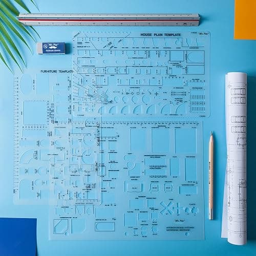 Mr. Pen- House Plan, 3 pcs, Interior Design and Furniture Templates | Clear Flexible Plastic, Drafting Tools, Ruler Shapes for Architecture, 1/4 Inch Scale, Kitchen, Bath, Bedroom, Office thumbnail 6