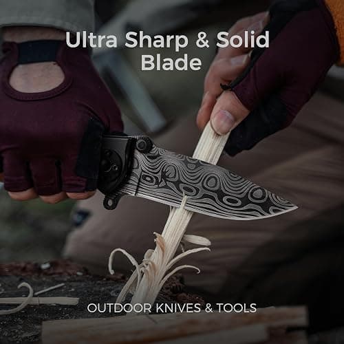 Manual Folding Pocket Knife for Men, Custom Engraved Wood Handle Gift | Laser wave-pattern blade, wood handle, manual folding 6.1in EDC; gift for dad husband son groomsmen birthday thumbnail 6