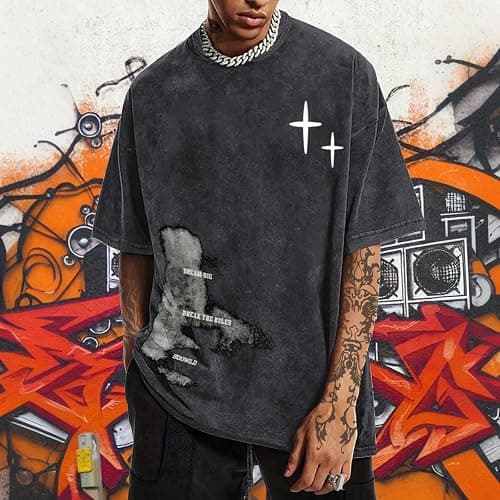 Weetiotio Mens Graphic Tees Y2k Streetwear Oversized Tshirts Vintage Acid Wash Shirts Summer Casual Inspirational Tee Shirt thumbnail 2