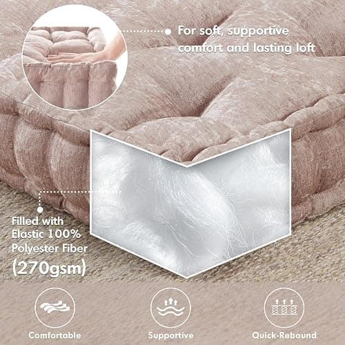 Intelligent Design Azza Floor Pillow, Large Cushions Sitting for Adults, Floor Pillow for Meditation or Yoga, Lustrous Chenille Tufted with Scalloped Edges for Bench/Chair Cushion, 20"x20"x5" Blush thumbnail 4