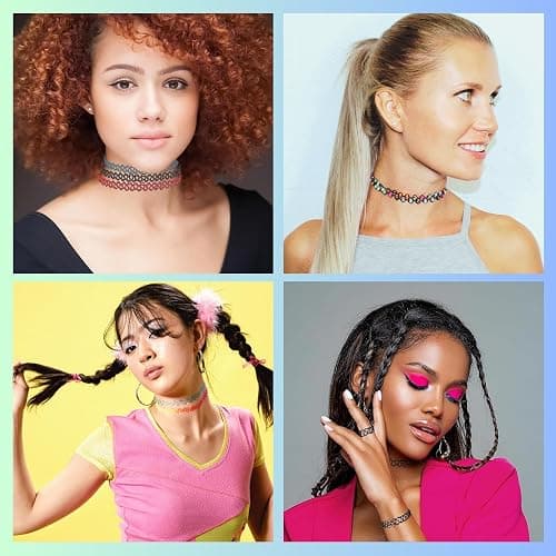 BodyJ4You 12PC Tattoo Choker Necklace for Women - 90s Choker Necklaces Y2K Fashion Trendy Vintage - Emo Black Choker Rainbow Pink White Purple Neon Green Blue Daisy Flower thumbnail 6