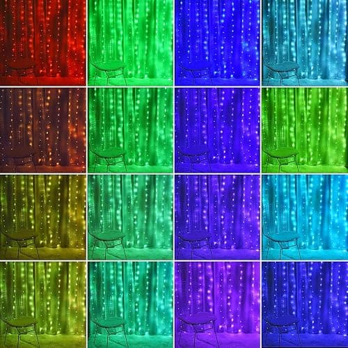 KPROE Fairy Curtain Lights - 16-Color Changing String Lights with Remote, 4 Lighting Modes, Ideal for Christmas, Weddings, Parties, Room Decor - Rainbow Backdrop - 16-color changing thumbnail 2