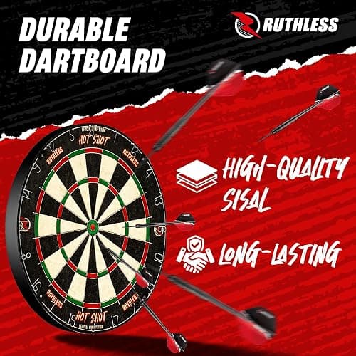 Ruthless Home Darts Centre With or Without LED Light Options | Home Dart Board Centre Including Cabinet, Dartboard and 2 Sets of Darts (USB) thumbnail 3