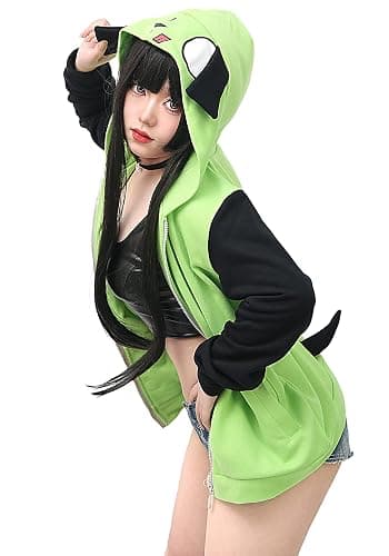 C-ZOFEK Cosplay Hoodie Jacket Mens Womens Green Coat with Ears for Christmas Costume - Image 1