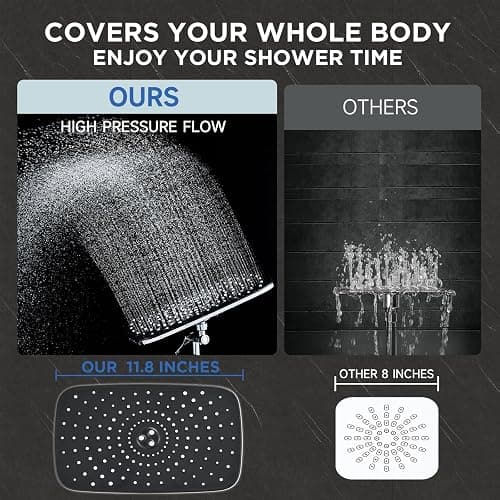 Veken Wide Rain Shower Head with Handheld, High Pressure Rainfall Showerhead Combo with Arm for Bathroom Accessories, Home Decor, Detachable Dual Shower with Multi Modes Handheld Spray, Silver Chrome thumbnail 6