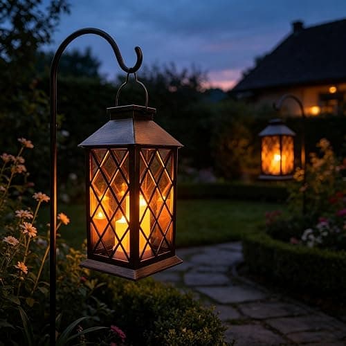 Solar Outdoor Lantern, Garden Hanging Waterproof Lanterns PVC Upgrade 3 LED Flickering Flameless Candle Decorative for Garden Women Mom Grandma Halloween Gifts (Grid Candle) thumbnail 6