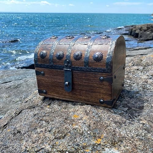Nautical Cove Treasure Chest Keepsake and Decorative Wood Box (Large 8x6x6) - Storage Box, Wooden Box with Hinged Lid, Rustic Storage, Pirate Storage Box, Vintage Wooden Chest thumbnail 7