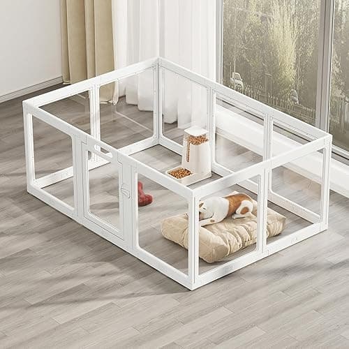 Clear Acrylic Dog Playpen Indoor, Puppy Cat Small Pet Play Pen, Pet Cat Foldable Playpen for Rabbits, Dog Fence Crate Kennel Whelping Cage (White, 10 Panel) - White - 10 PCS