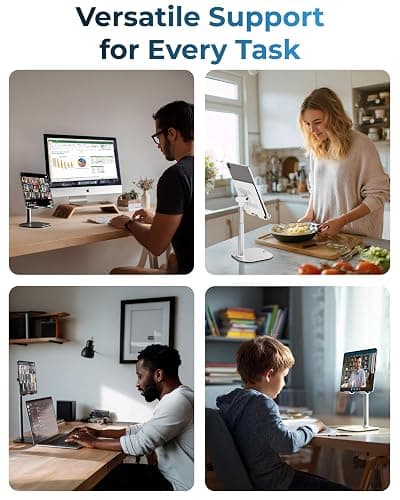 Cooper TabHolder, 7-10" Height Adjustable Tablet Stand, Premium iPad Stand for Desk, 270° Tilt Portable Monitor Holder for 15.6-17" Displays, for All iPad, Kindle, Surface, Samsung Tablets (Black) thumbnail 6