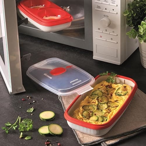 Snips - Microwave EGG POACHER and Omelette Maker - Poached Egg Maker Microwave - 0.75 LT - 24 x 12.5 x 6 cm - Microwave Egg Steamer, White and red - 100% Made in Italy - 0% BPA - Egg Poacher/Omelette Maker thumbnail 2
