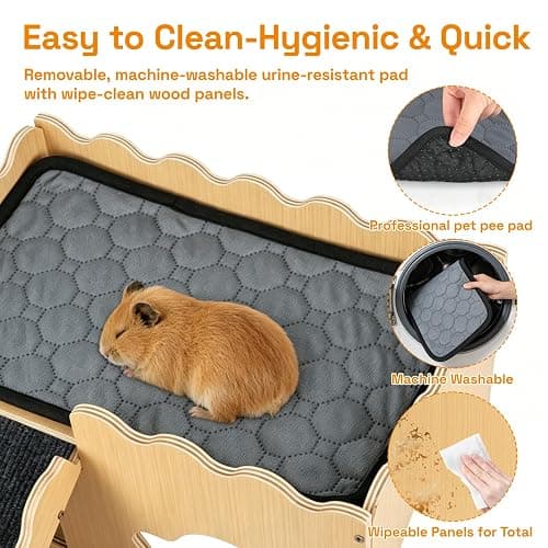 Wooden Guinea Pig Hideout Cave House, Guinea Pig Castle with Natural Cave-Style Entrance, Large Small Animal Habitat with Stairs, Waterproof Liner, Easy Assembly for Guinea Pigs, Rabbits & Hamsters thumbnail 5