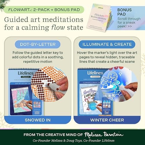 Lifelines FlowArt Activity Pad, 2-Pack Winter Set + Bonus Pad - Guided Art Meditations with Markers – Dot-by-Letter & Illuminate & Create - Coloring Books for Tweens, Adults & Seniors thumbnail 2