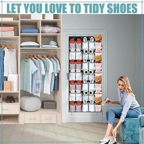 Windyun 2 Pcs 70 Large over The Door Shoe Organizer Hanging Shoe Rack for Closet Holder Black Mesh Pockets Back to School Behind Door Hanger Storage Nonslip for Home Room School Dorm, Each 35 Pockets thumbnail 4